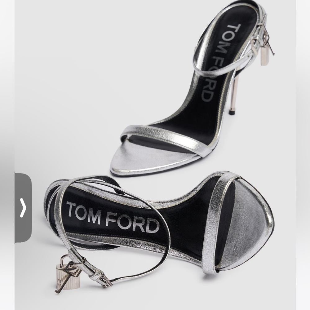 TOM FORD Silver Leather Padlock Sandals 105 size 40
